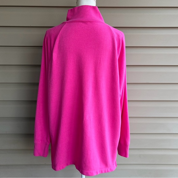•J.Crew• Hot Pink Button-Neck Pullover Sweatshirt - Size Large - Picture 5 of 7